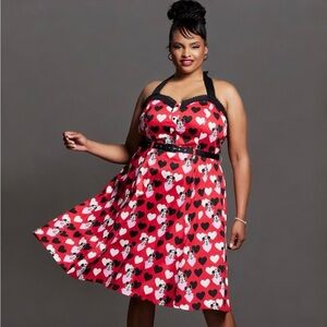 Her Universe Disney Mickey Mouse Minnie Hearts Retro Halter Dress 2X Plus NWT